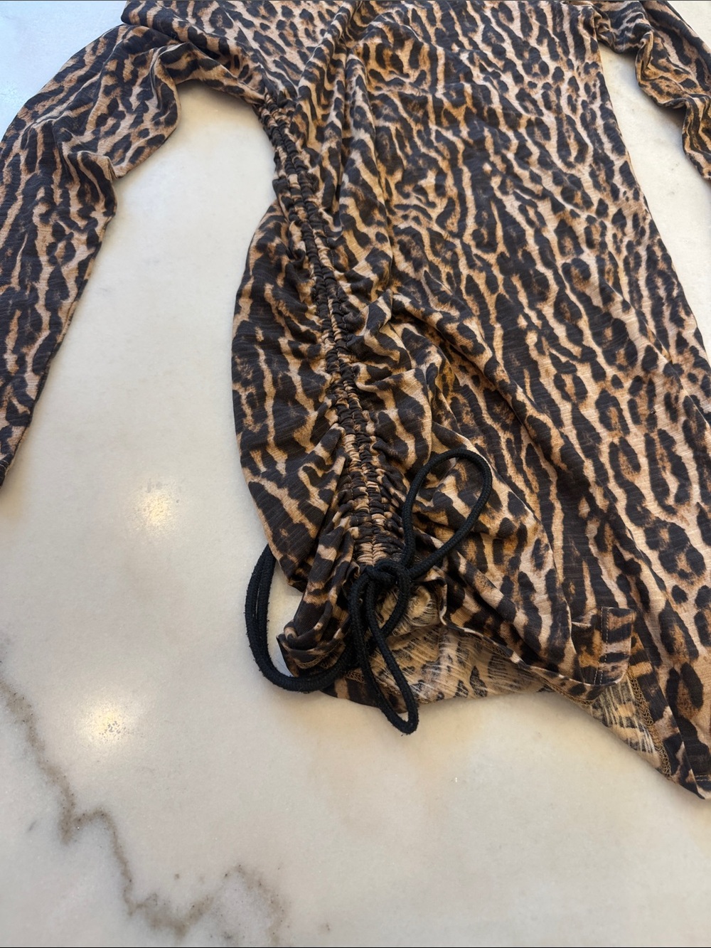 NWT Pam & Gela Brown and Black Leopard-Print Long Sleeve Side-Ruched Dress - Picture 5 of 6